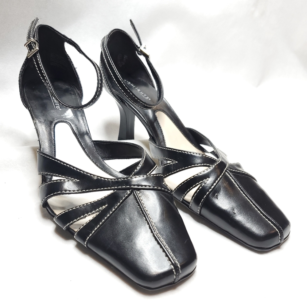 Highlights Black Size 9 Squared Toe Strappy Heels